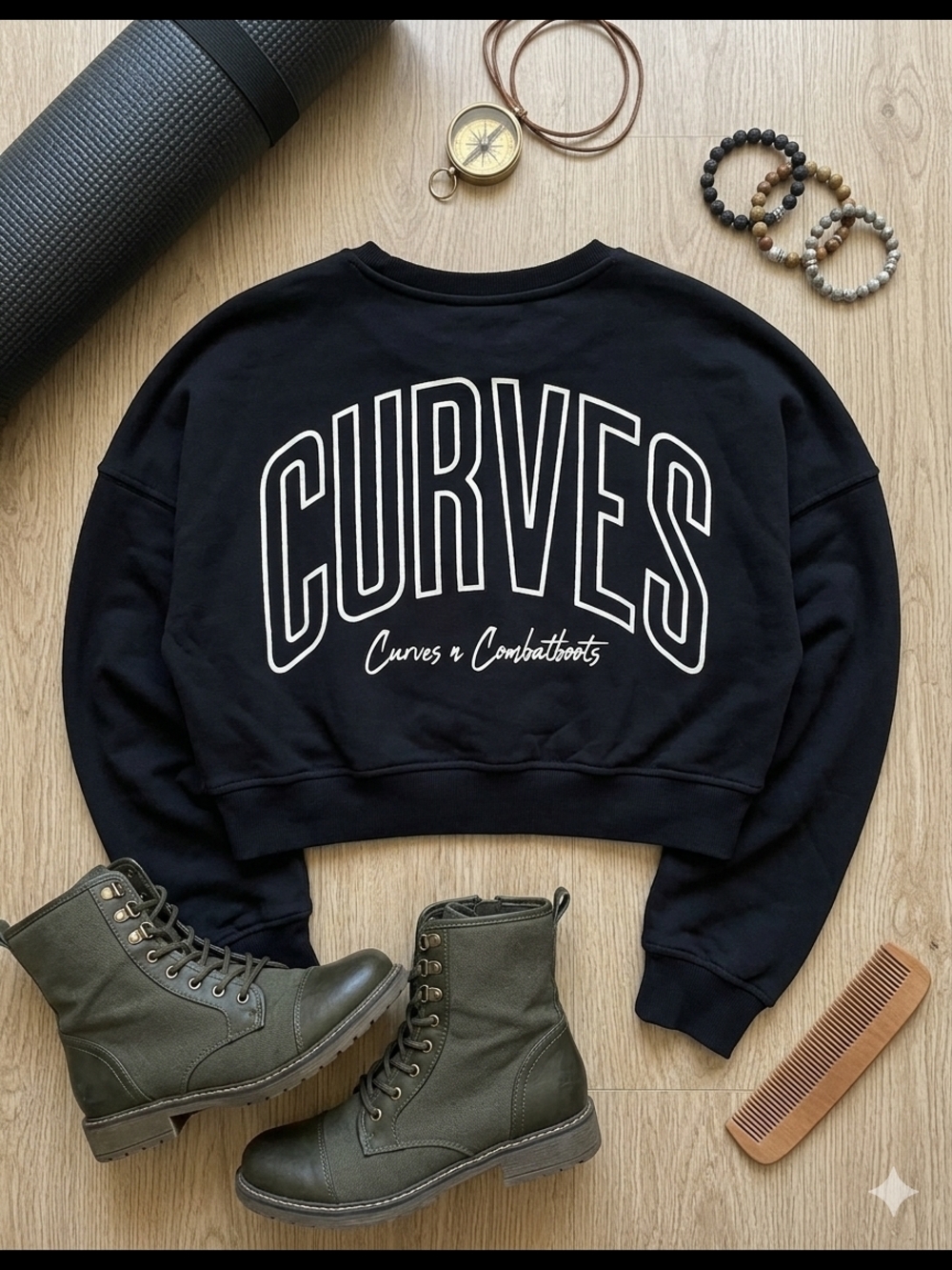 Curves N Combatboots Black Cropped Sweatshirt